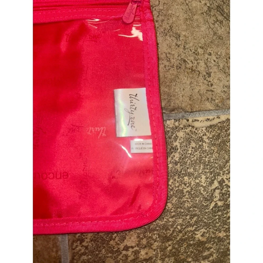 Thirty-One Fold Up Travel Organizer Pink Medallion Floral Makeup Bag Case